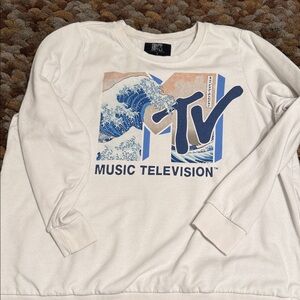 MTV White and Blue Graphic Long Sleeve